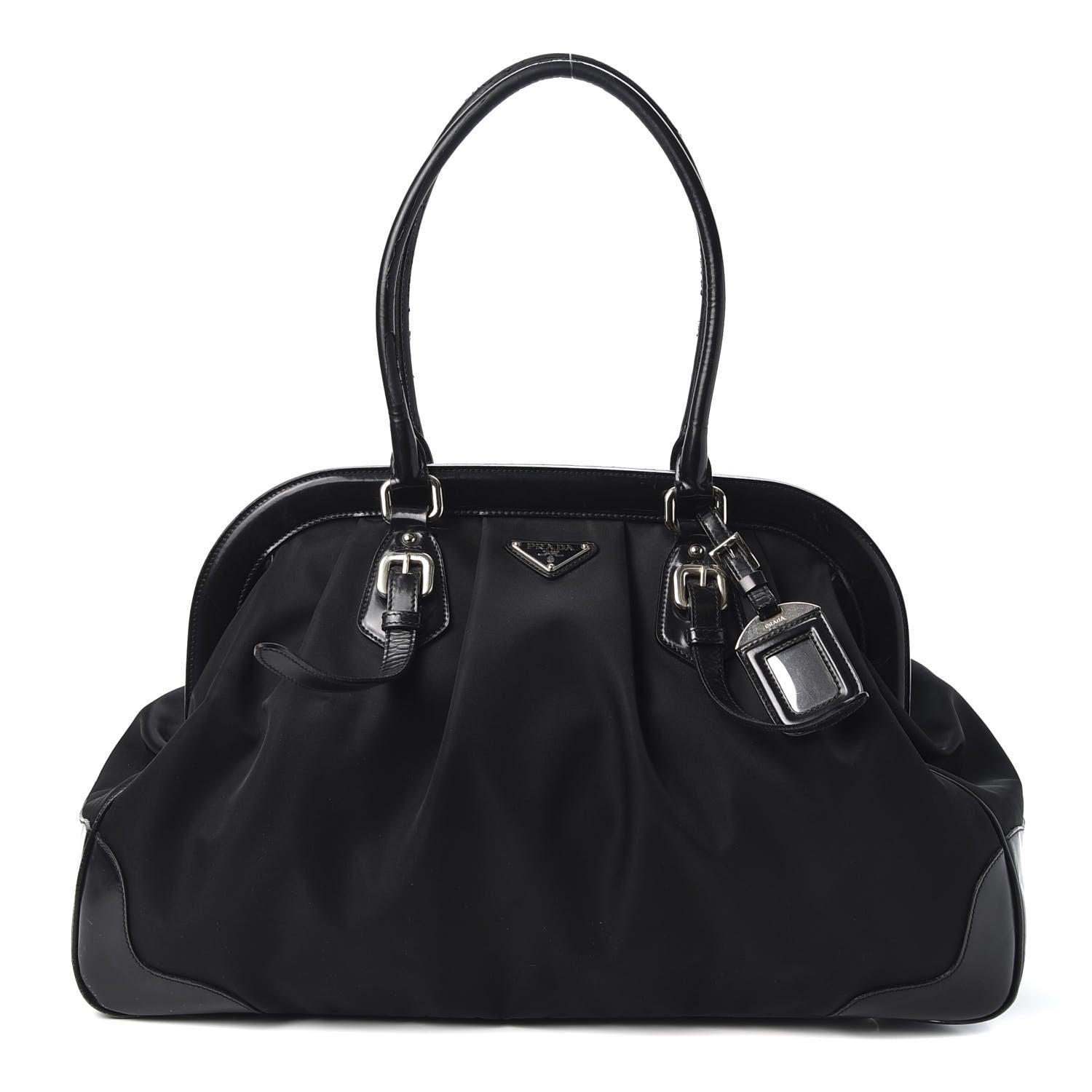 Prada Tessuto Nylon Calfskin Frame Satchel Black 1 of 15