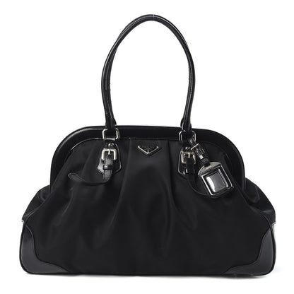 Prada Tessuto Nylon Calfskin Frame Satchel Black 1 of 15