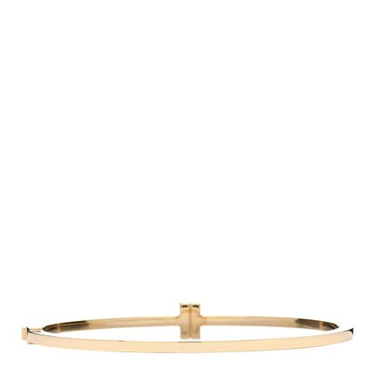 Tiffany 18K Yellow Gold Diamond T Hinged Wire Bangle Bracelet 2 of 3
