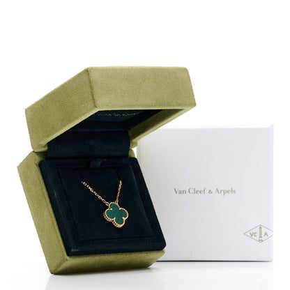 Van Cleef & Arpels 18K Yellow Gold Malachite Vintage Alhambra Pendant Necklace 7 of 7
