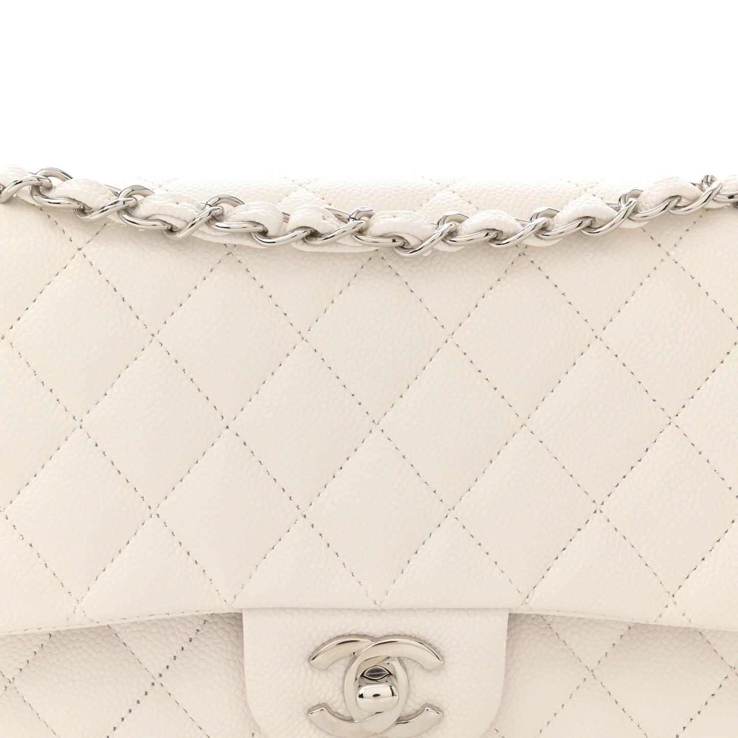 Caviar Quilted Medium Double Flap White