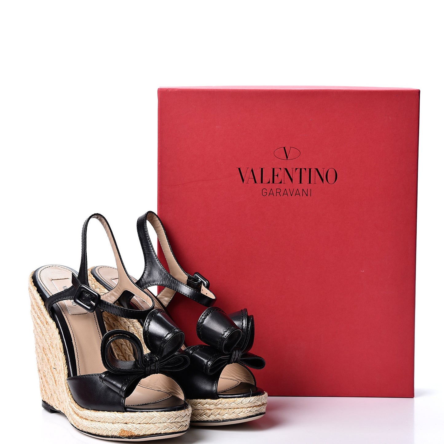 Nappa Bow Espadrille Wedge Sandals 38 Black