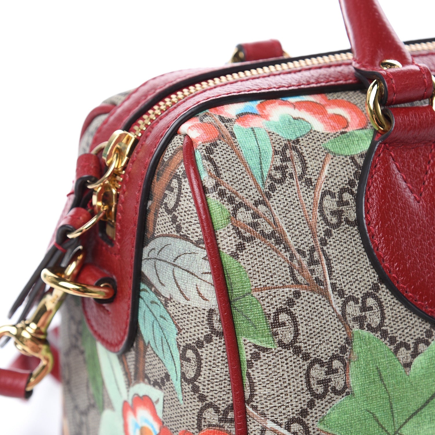 Gucci GG Supreme Monogram Tian Small Boston Beige Multicolor Red 12 of 13