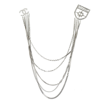 Chanel Baguette Crystal CC Shield Multi Strand Long Chain Brooch Silver 1 of 4