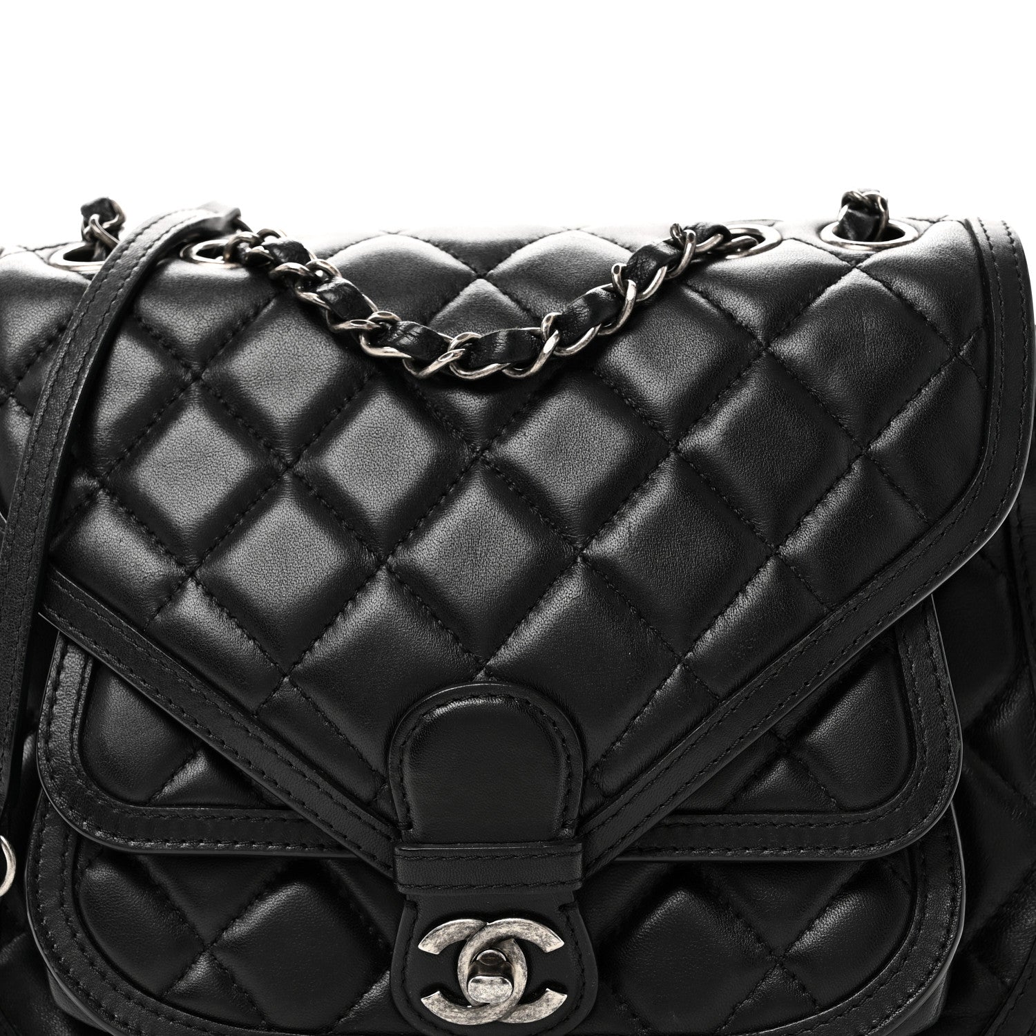 Chanel Lambskin Quilted Saddle Bag Black 8 of 10