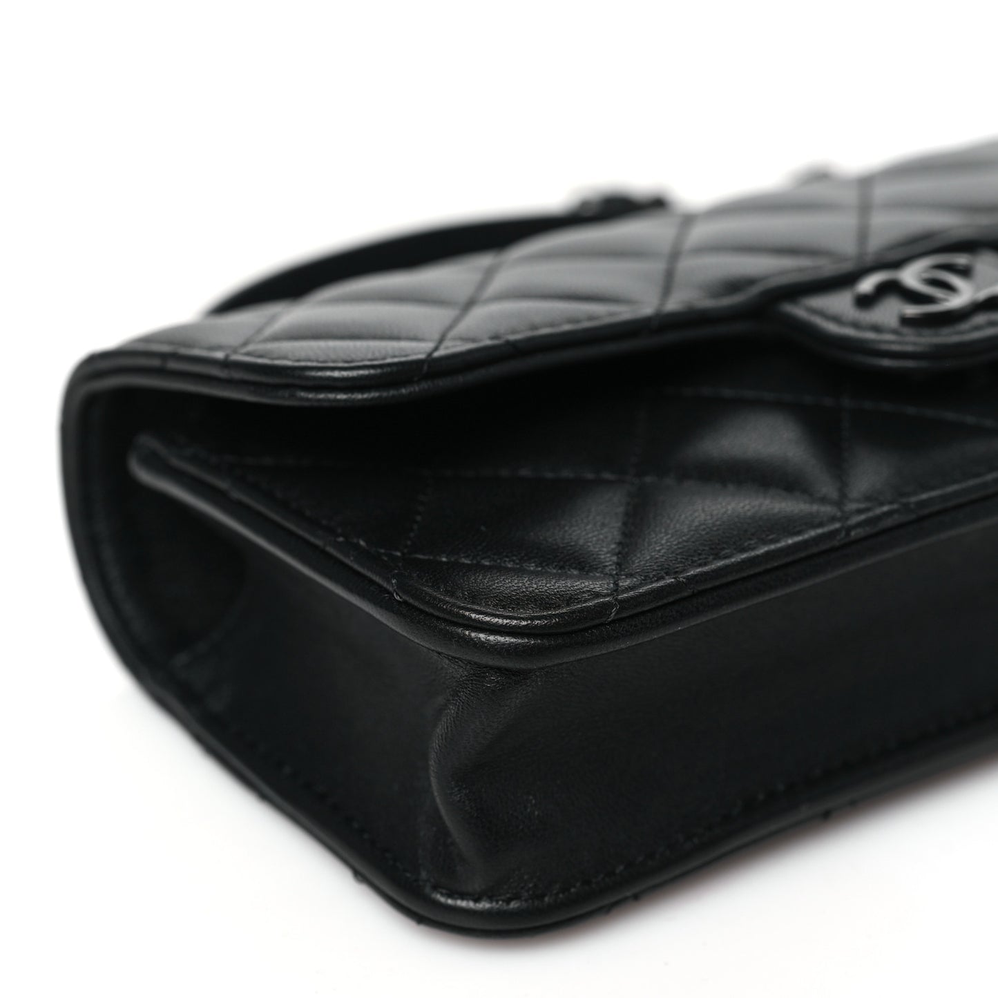 Lambskin Quilted Flap Phone Holder With Chain So Black