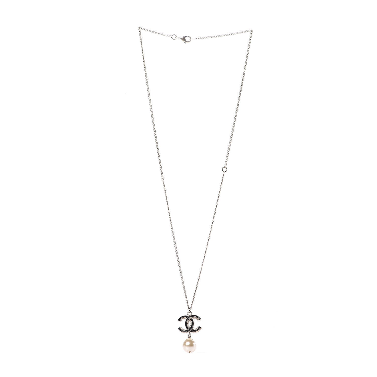 Chanel Enamel CC Baroque Pearl Drop Necklace Black Gold 3 of 6