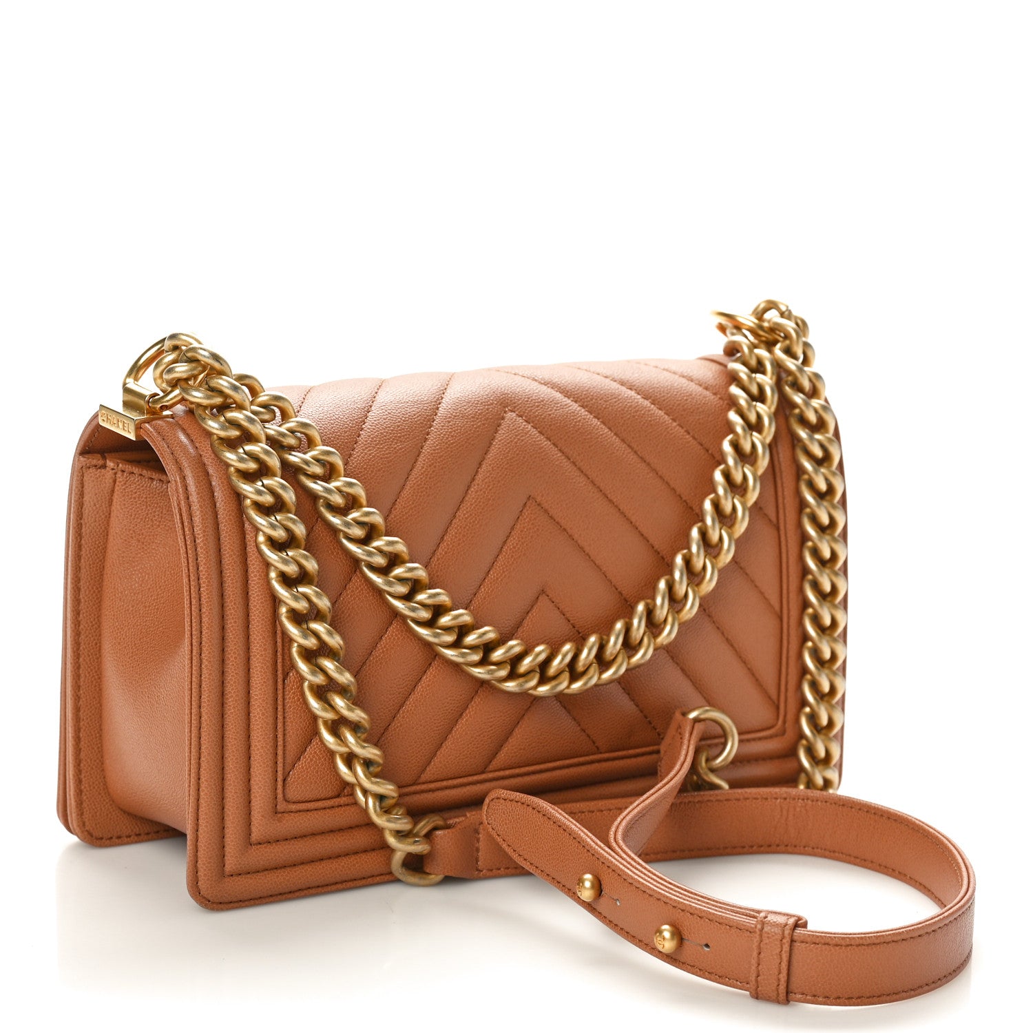 Chanel Caviar Chevron Quilted Medium Boy Flap Brown 3 of 10