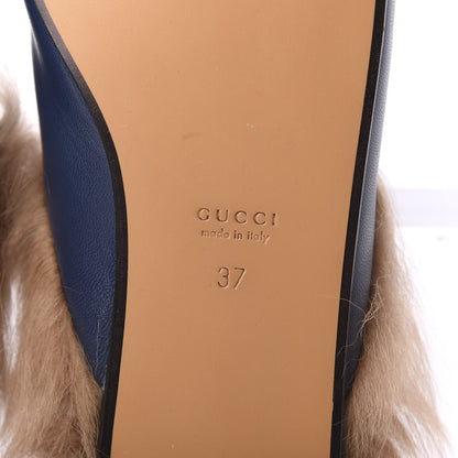 Gucci Malaga Kid Fur Womens Princetown Slippers 37 Blue Agata 6 of 8