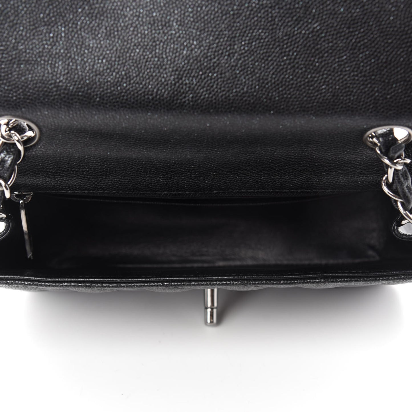 Iridescent Caviar Quilted Mini Rectangular Flap Black