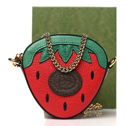 Gucci Textured Dollar Calfskin Retro Interlocking G Fruttini Strawberry Mini Crossbody Lobster Red Black New Acero 9 of 9