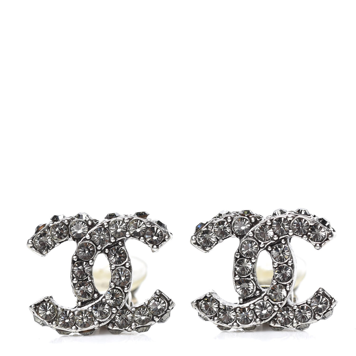 Chanel Crystal CC Clip On Earrings Silver 1 of 5
