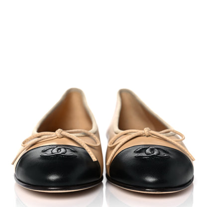 Chanel Lambskin CC Cap Toe Ballerina Flats 36 Beige Black 2 of 9