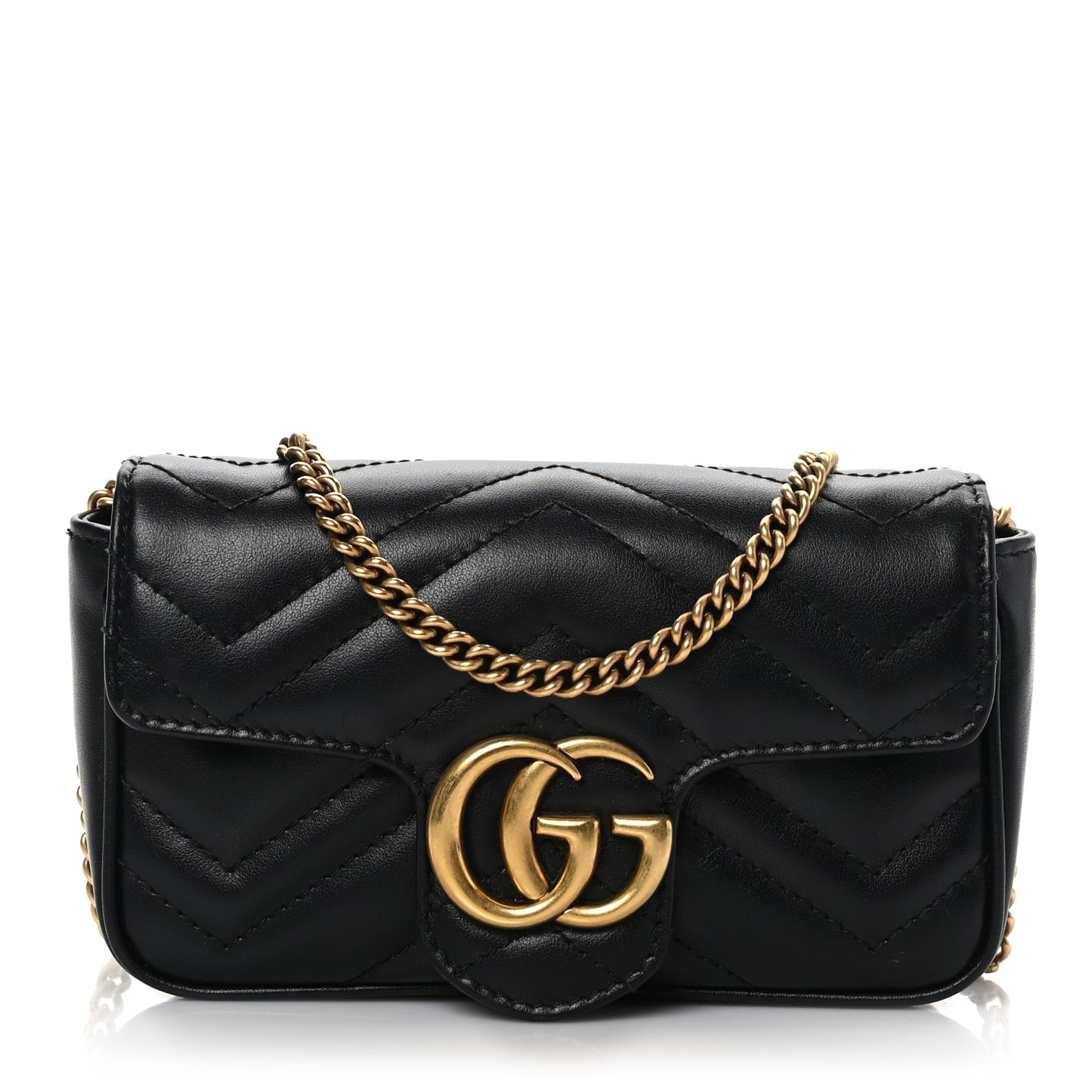 Calfskin Matelasse Super Mini GG Marmont Shoulder Bag Black