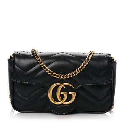 Gucci Calfskin Matelasse Super Mini GG Marmont Shoulder Bag Black 1 of 8