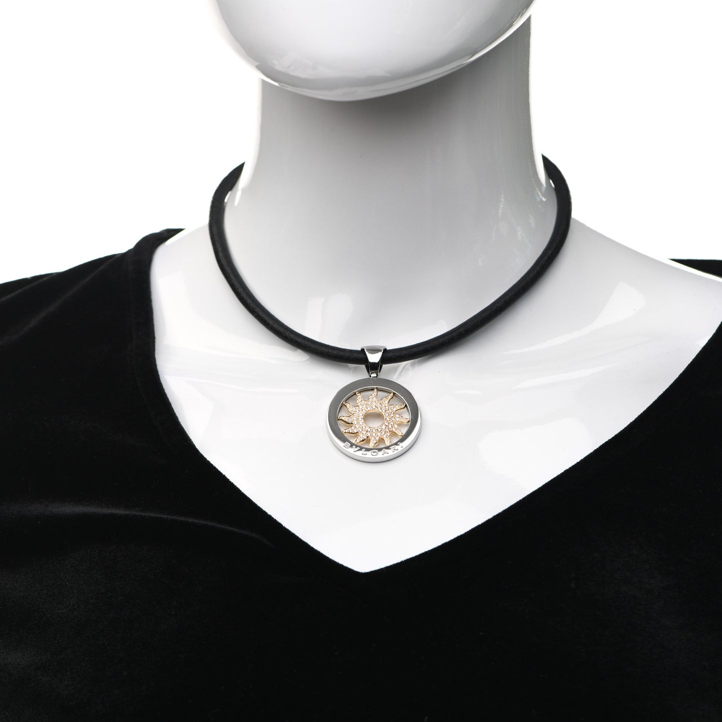 Stainless Steel 18K Yellow Gold Diamond Large Tondo Sun Pendant Necklace