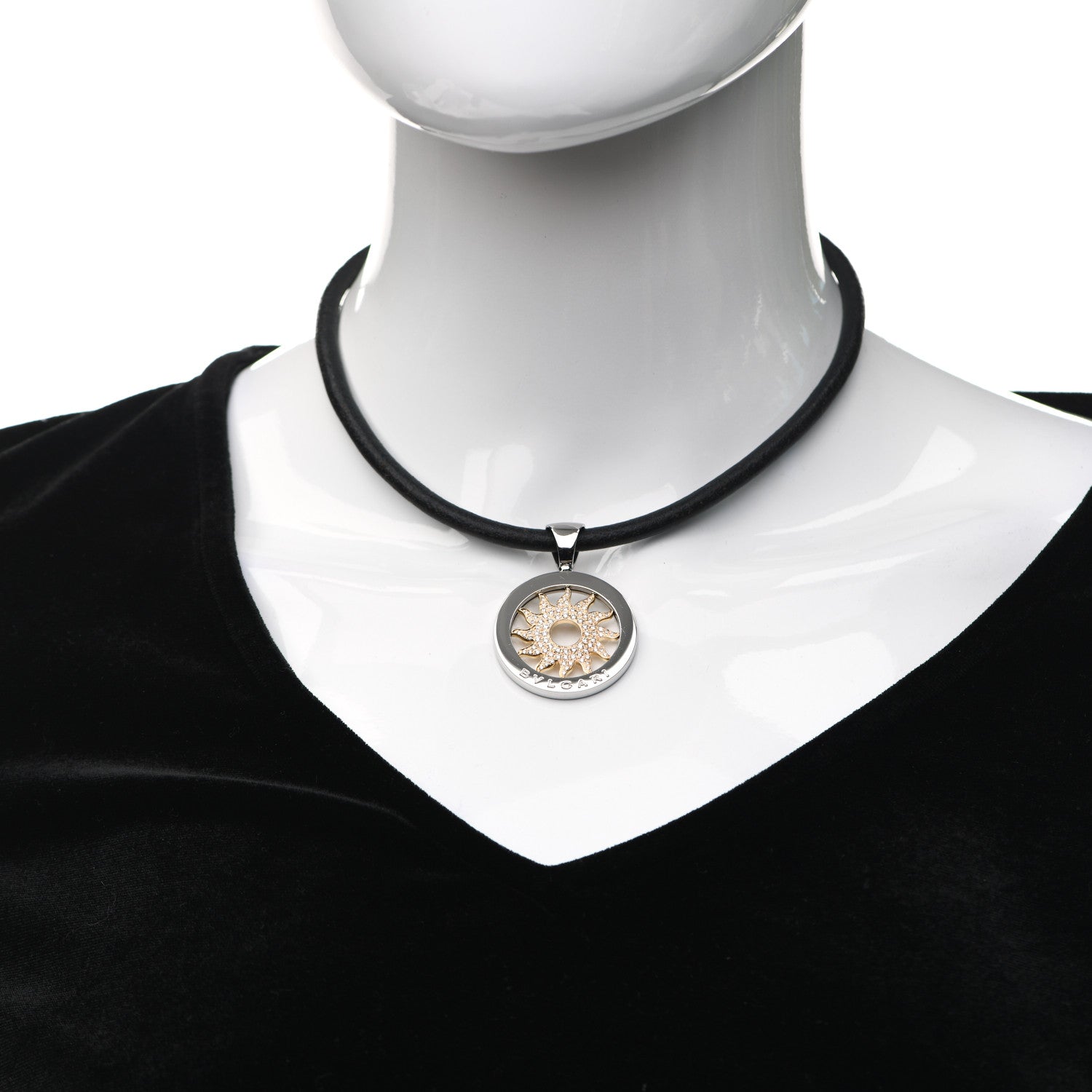 Bulgari Stainless Steel 18K Yellow Gold Diamond Large Tondo Sun Pendant Necklace 2 of 5