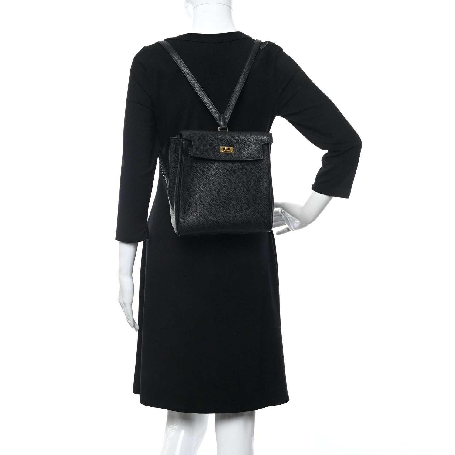Hermes Taurillon Clemence Kelly Ado Backpack Black 3 of 10