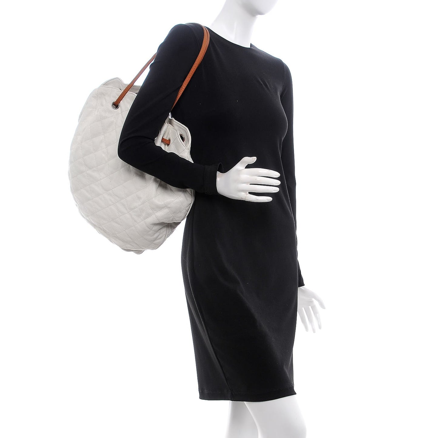 Crumpled Grained Calfskin Drawstring Tote White