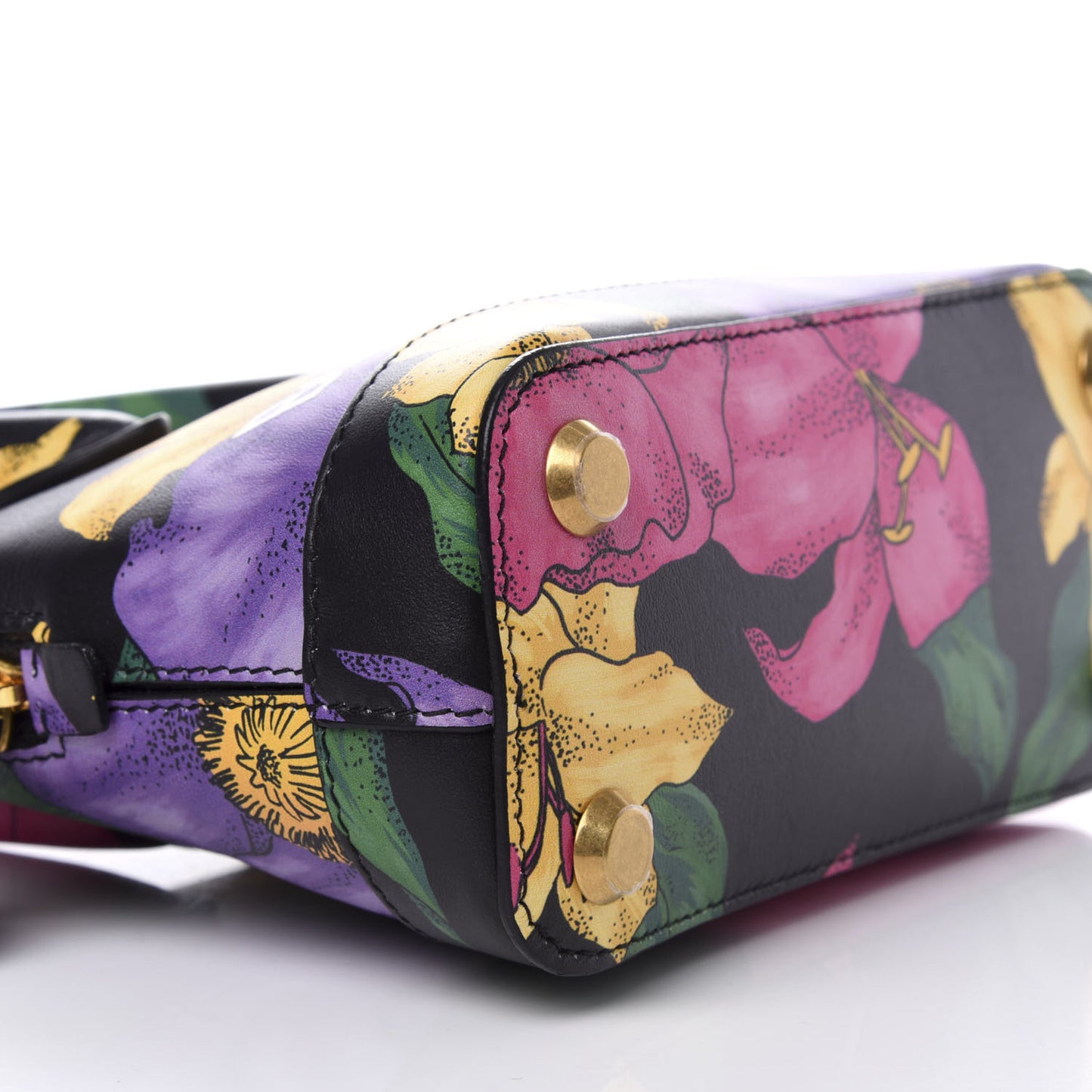 Smooth Calfskin Lush Floral Print XXS Ville Top Handle Bag Black Multicolor
