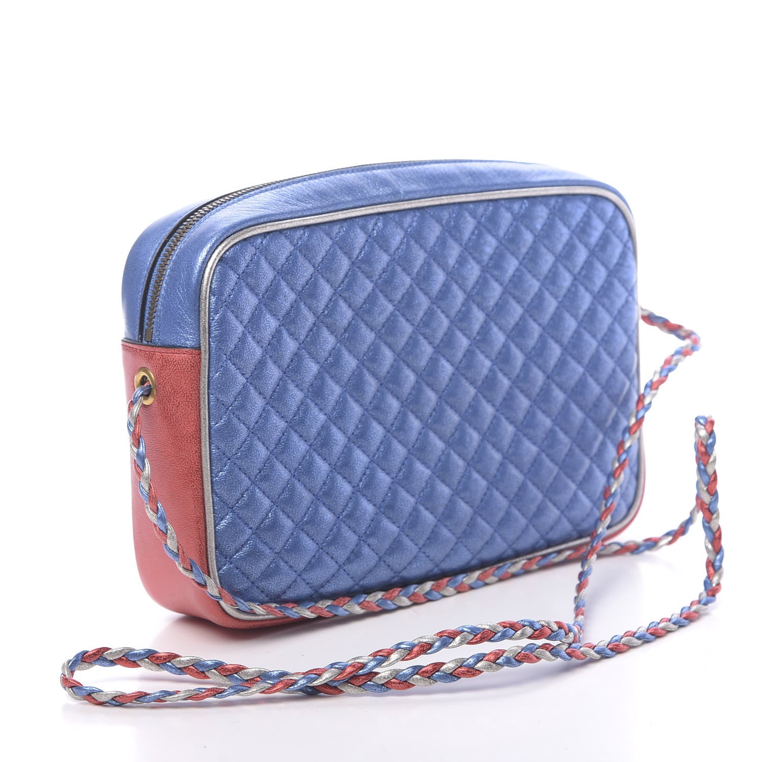Gucci Laminated Nappa Trapuntata Small Zumi Shoulder Bag Rosso Marine Argento 3 of 10