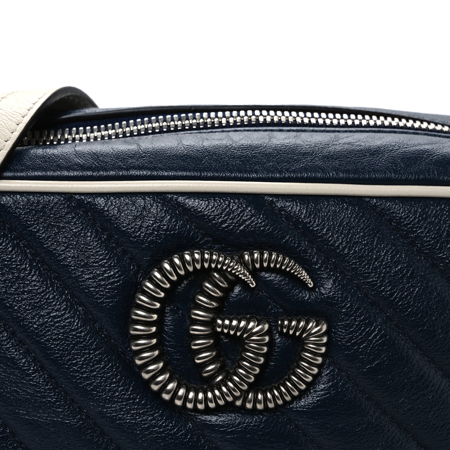 Gucci Vintage Effect Calfskin Matelasse Diagonal Small Torchon GG Marmont Chain Shoulder Bag Blue Agata Mystic White 8 of 11