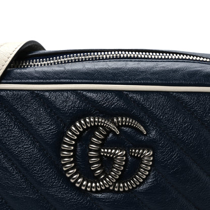 Gucci Vintage Effect Calfskin Matelasse Diagonal Small Torchon GG Marmont Chain Shoulder Bag Blue Agata Mystic White 8 of 11