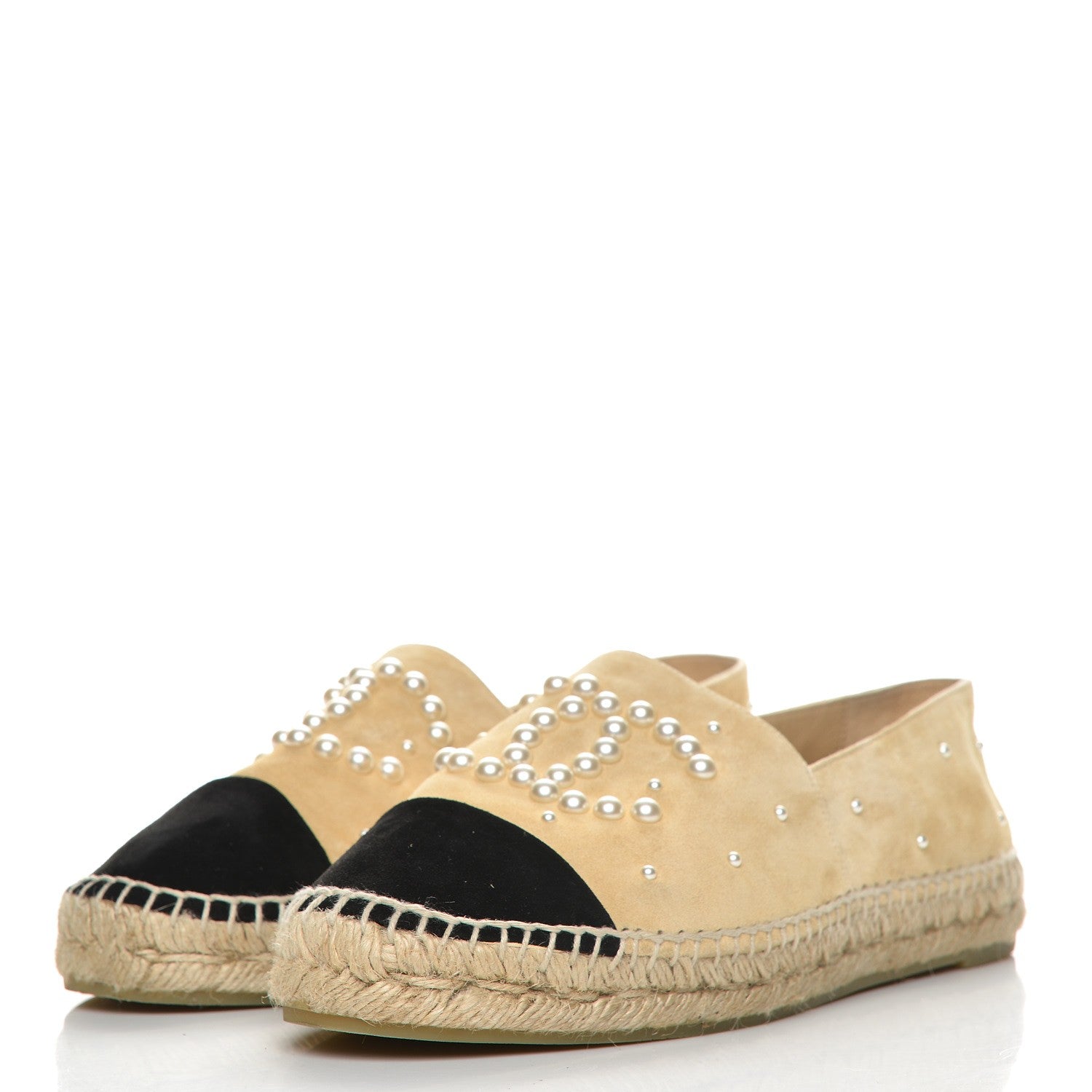 Chanel Suede Pearl CC Espadrilles 40 Beige Black 2 of 10