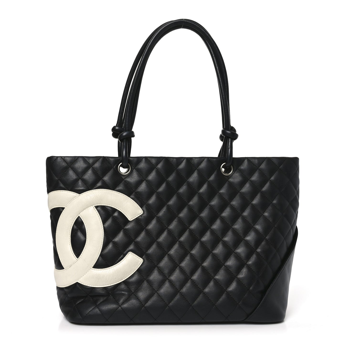 Calfskin Quilted Large Cambon Tote Black White