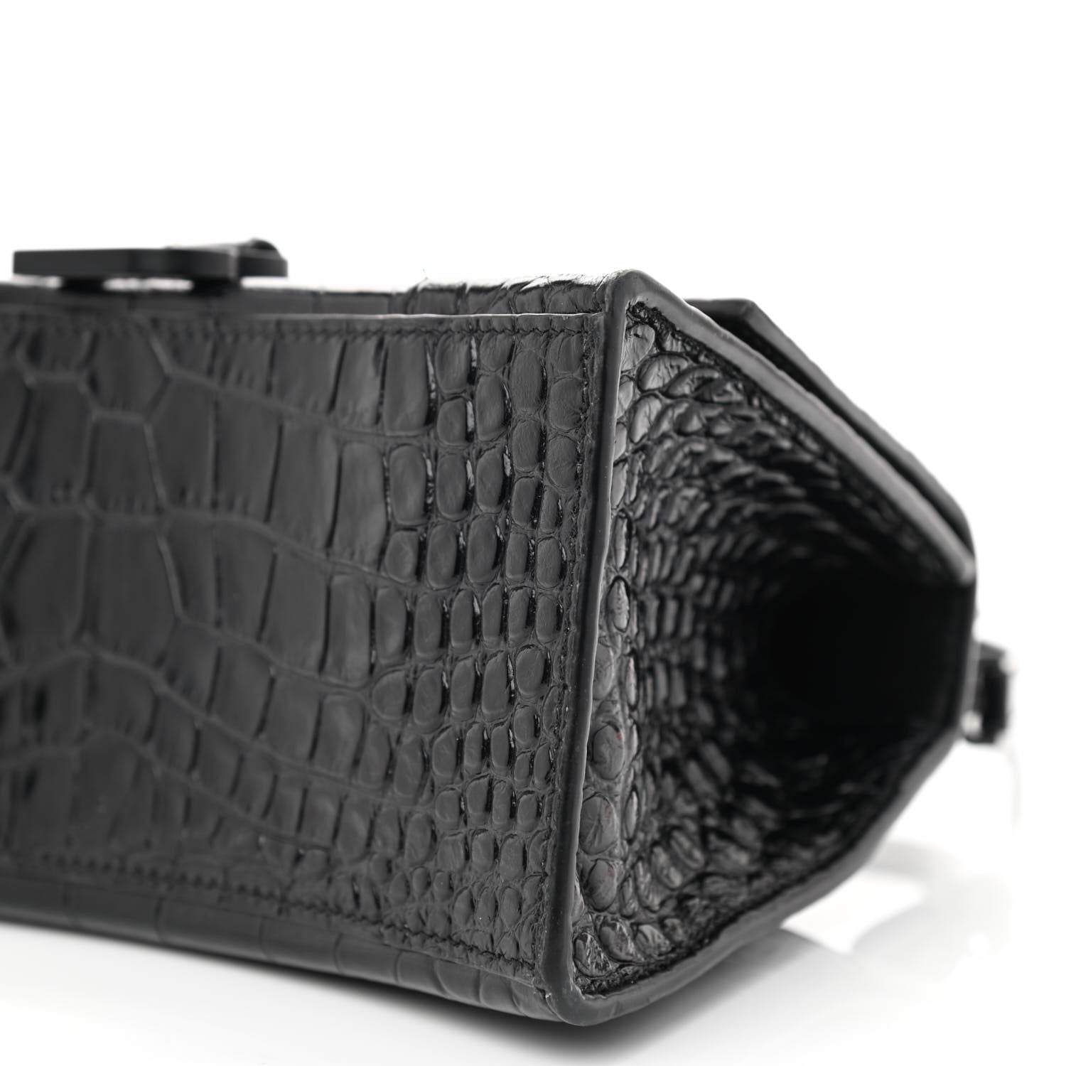 Balenciaga Shiny Calfskin Monochrome Crocodile Embossed Small Hourglass Top Handle Bag Black 9 of 9