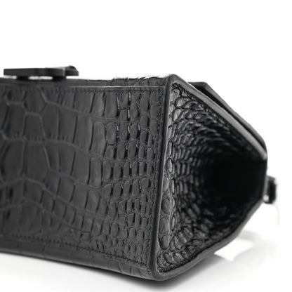 Balenciaga Shiny Calfskin Monochrome Crocodile Embossed Small Hourglass Top Handle Bag Black 9 of 9