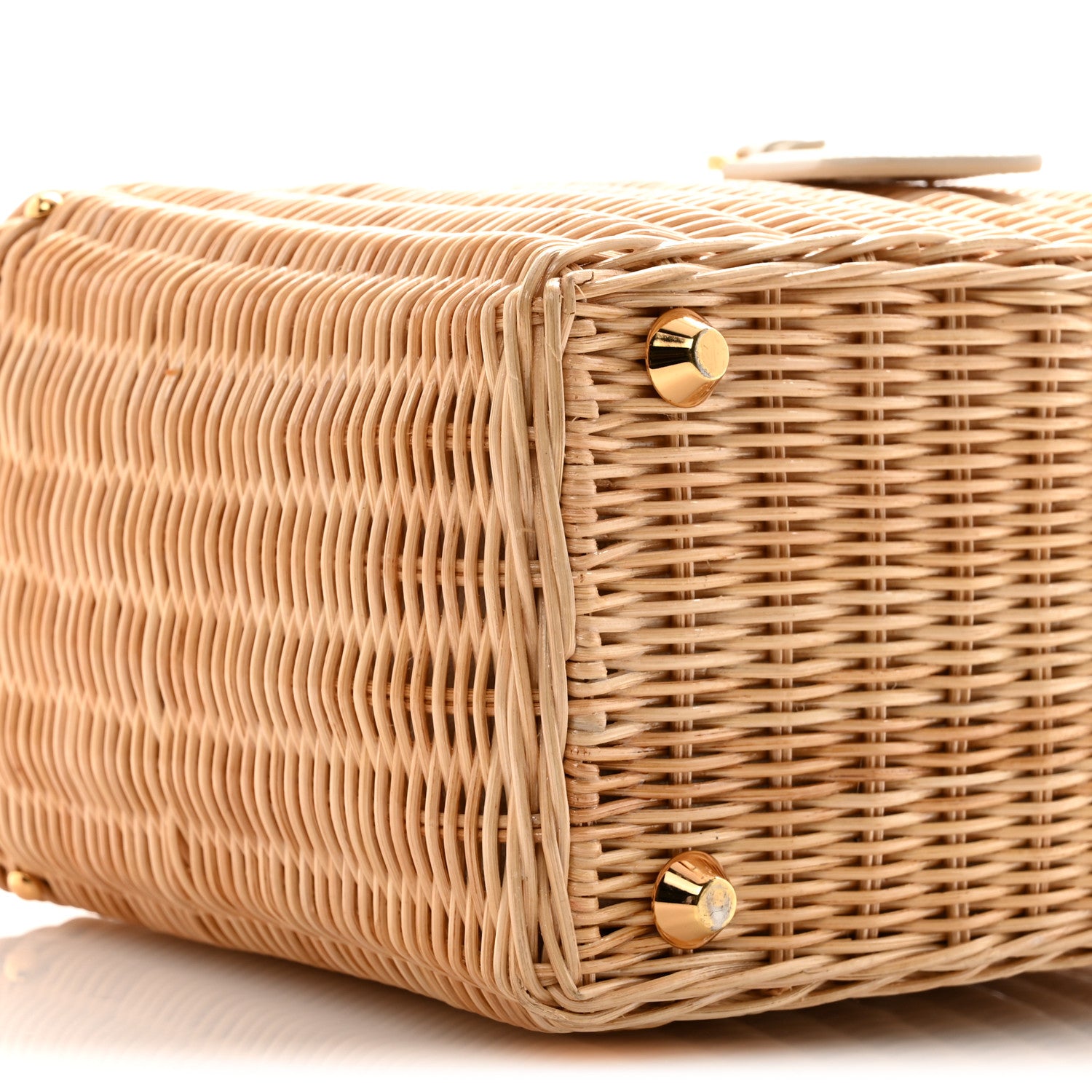 Prada Canvas Wicker Shoulder Bag White Tan 9 of 11