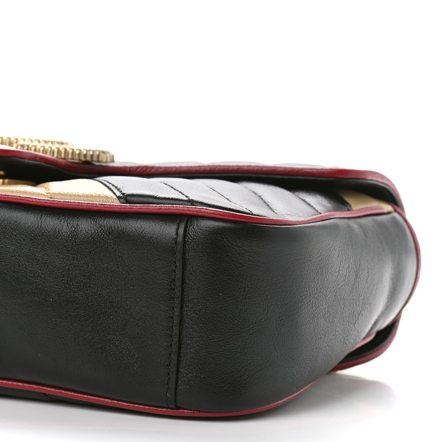 Vintage Effect Calfskin Matelasse Diagonal Striped Small Torchon GG Marmont Shoulder Bag Black Beige