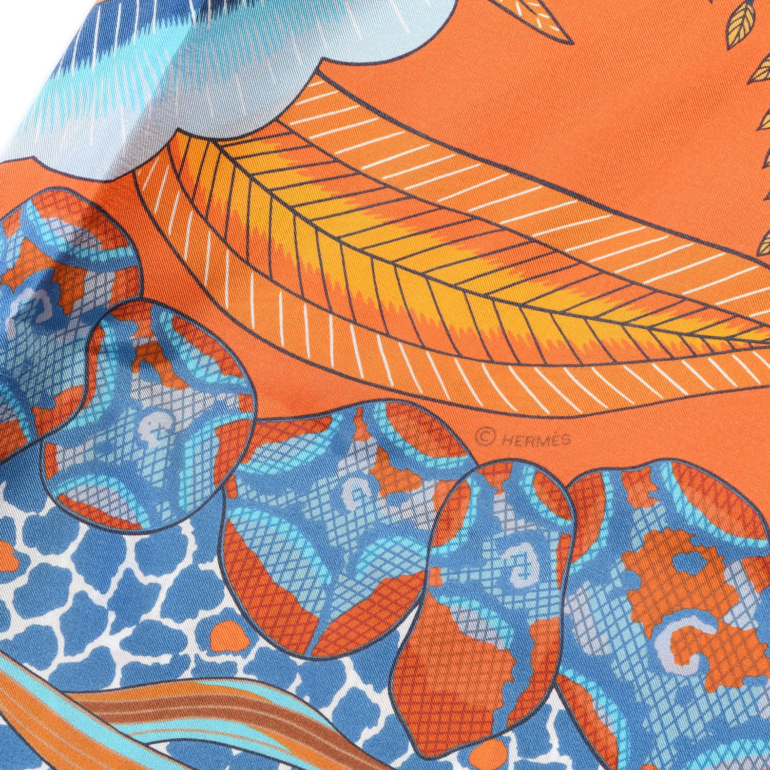 Hermes Silk Flowers of South Africa Scarf 140 Orange Turquoise Caramel 4 of 4