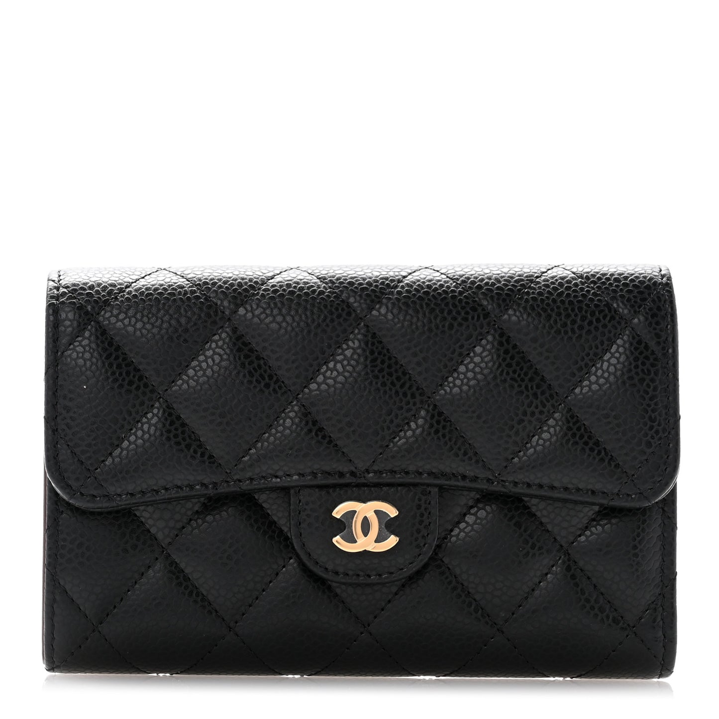 Caviar Quilted Medium Flap Wallet Black