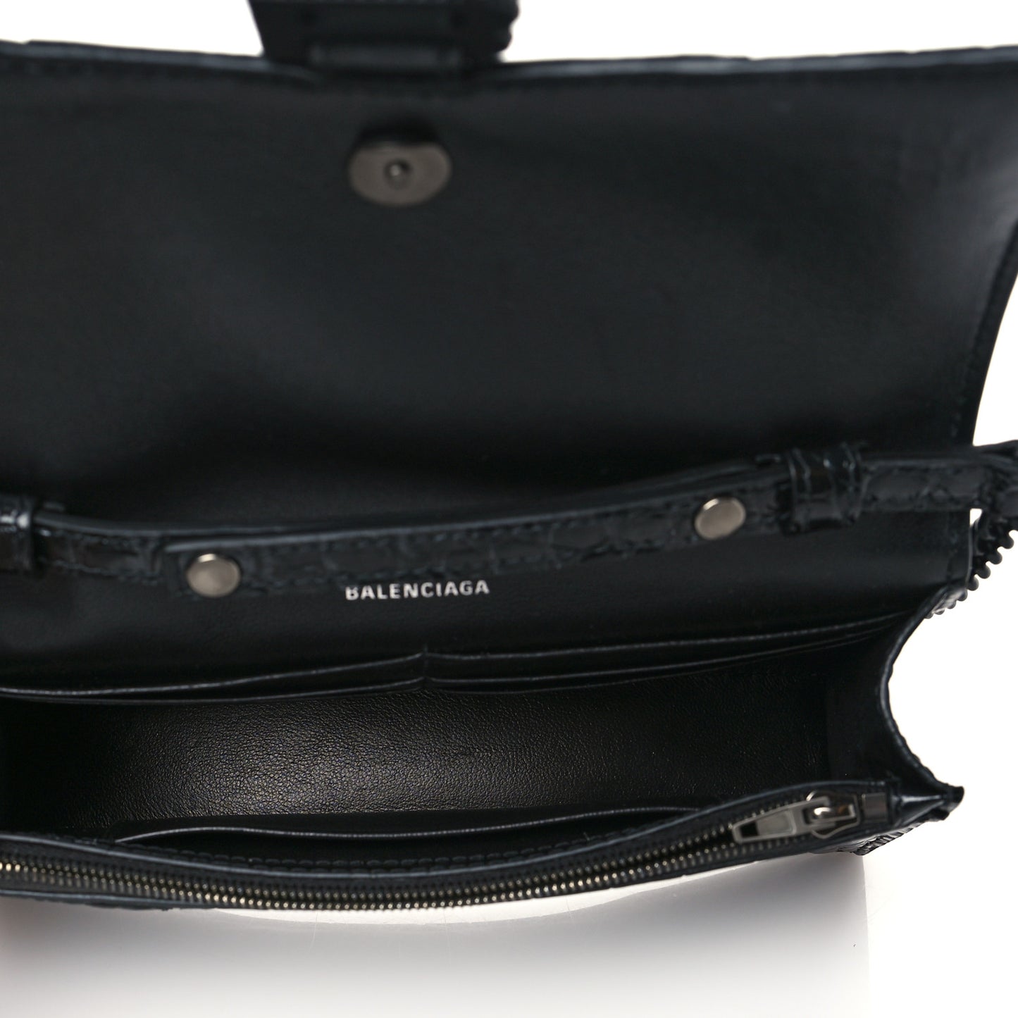 Shiny Calfskin Strass Monochrome Crocodile Embossed Hourglass Chain Bag Black