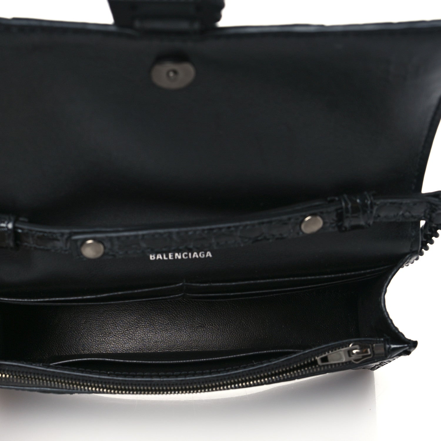 Balenciaga Shiny Calfskin Strass Monochrome Crocodile Embossed Hourglass Chain Bag Black 5 of 9