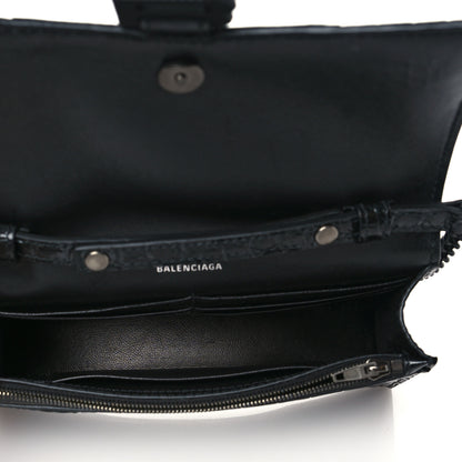 Balenciaga Shiny Calfskin Strass Monochrome Crocodile Embossed Hourglass Chain Bag Black 5 of 9