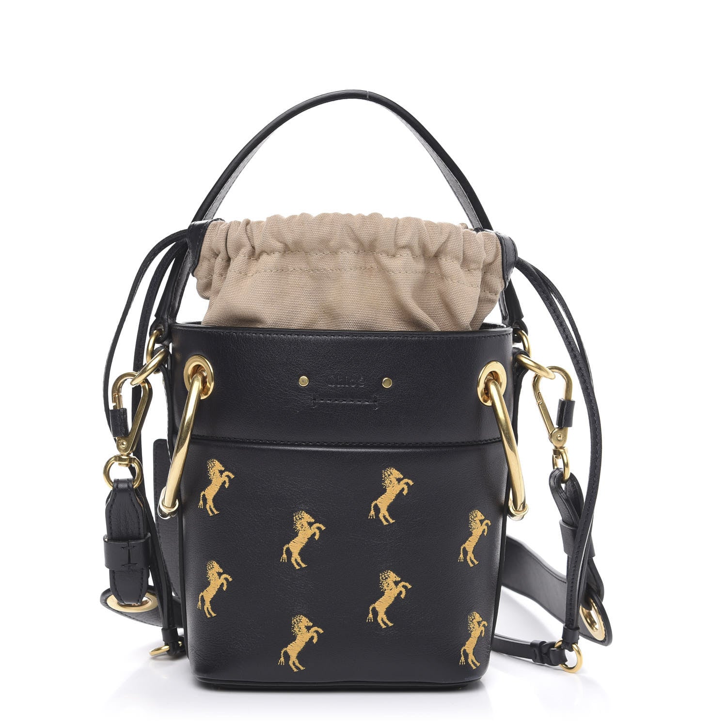 Chloe Smooth Calfskin Little Horses Embroidered Mini Roy Bucket Bag Full Blue 1 of 9