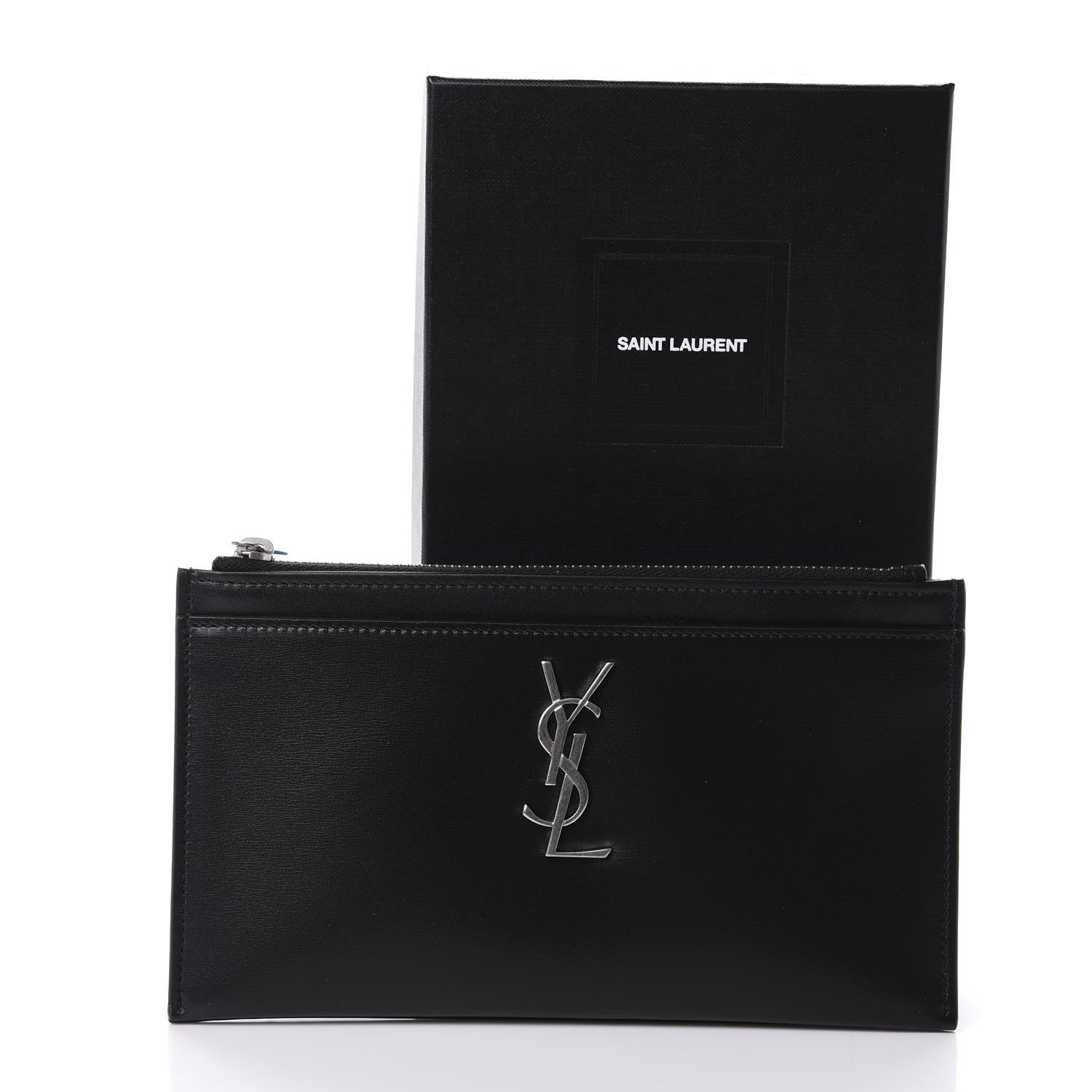 Saint Laurent Smooth Calfskin Monogram Zip Bill Pouch Black 8 of 8