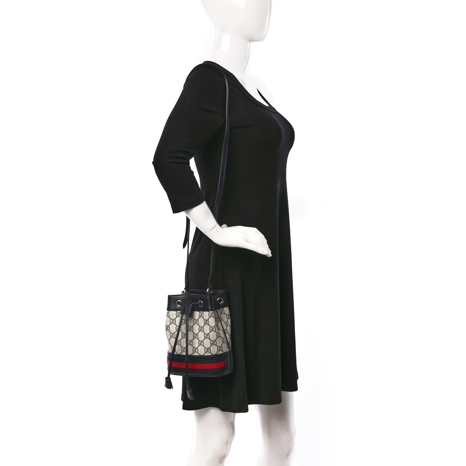Gucci GG Supreme Monogram Web Mini Ophidia Bucket Bag Beige Blue 2 of 8
