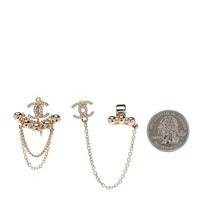 Chanel Metal Crystal CC Chain Cuff Earrings Gold 2 of 5