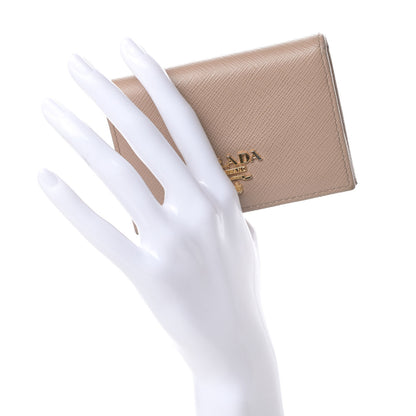 Prada Saffiano Metal Bi-Fold Card Holder Wallet Cammeo 2 of 11
