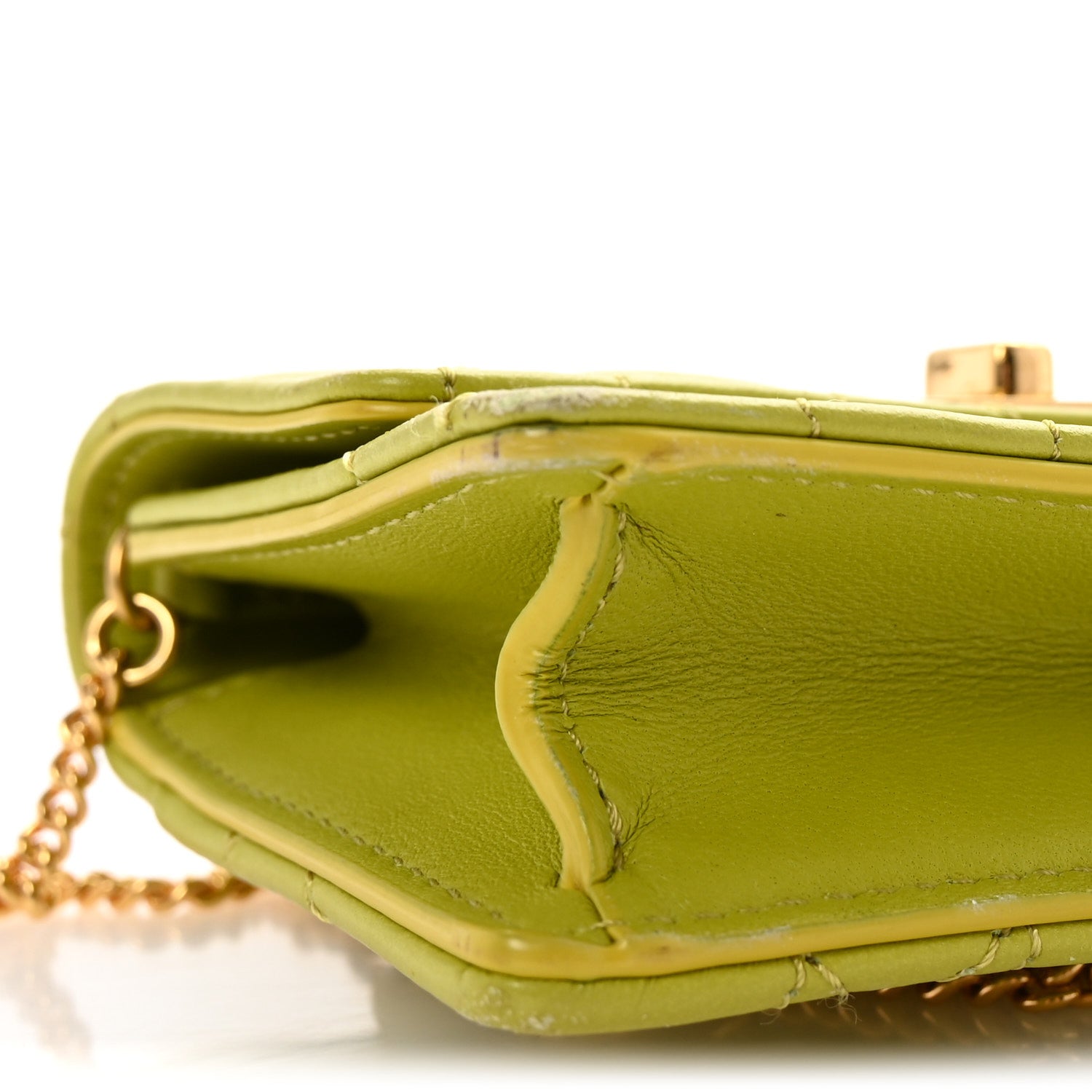 Christian Dior Lambskin Cannage Mini Caro Pouch on Chain Lime 9 of 11