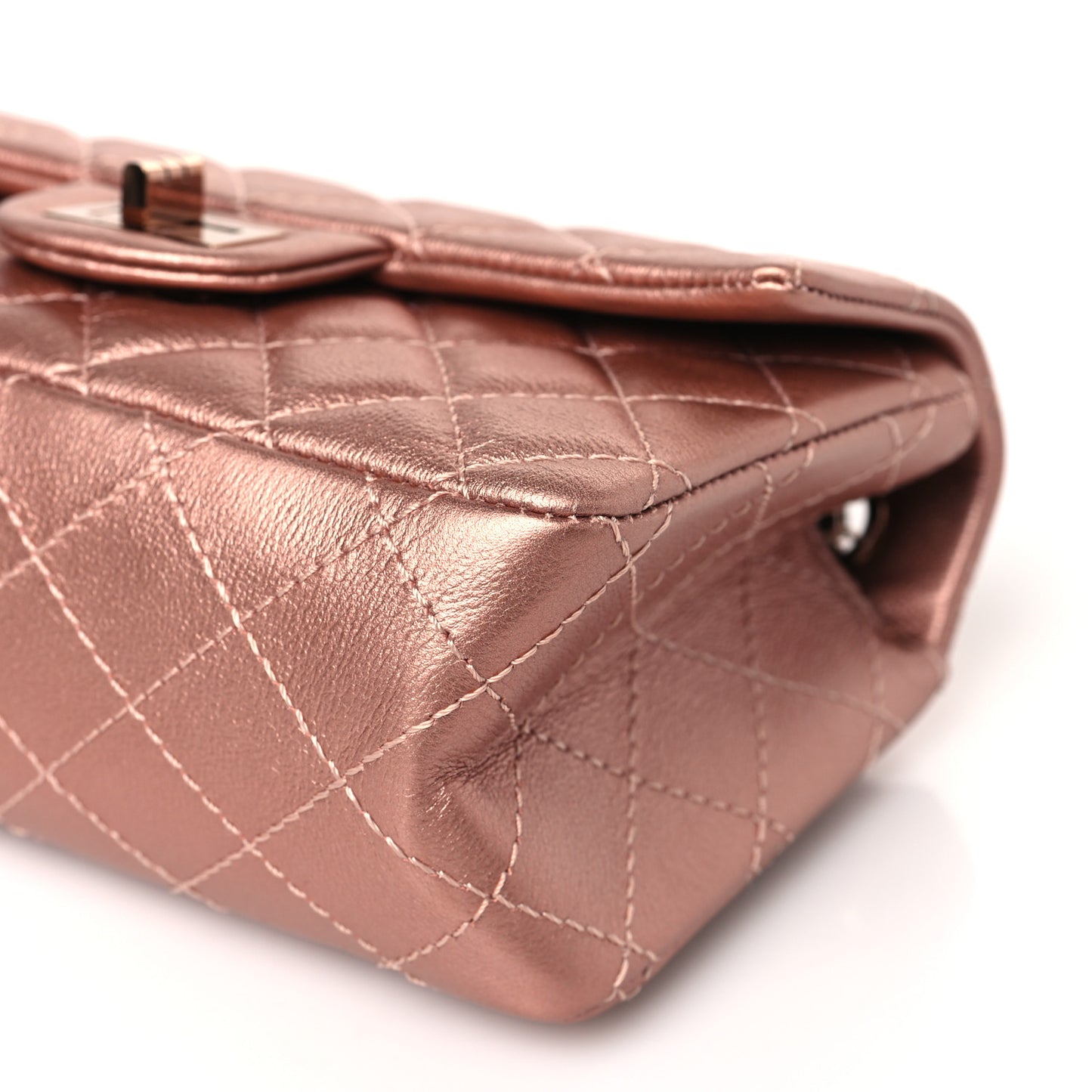 Metallic Grained Calfskin Quilted 2.55 Reissue Mini Flap Copper Pink