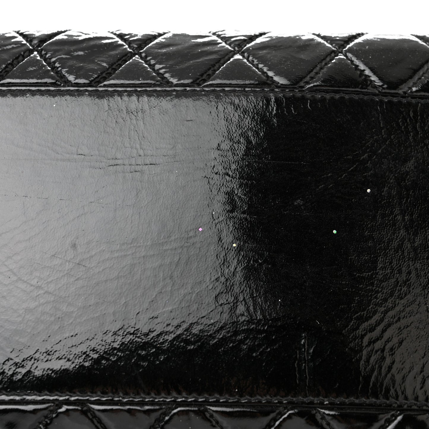 Patent Quilted Day Glo Flap Bag Black