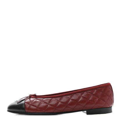 Chanel Caviar Quilted CC Cap Toe Ballerina Flats 40 Black Red 1 of 8