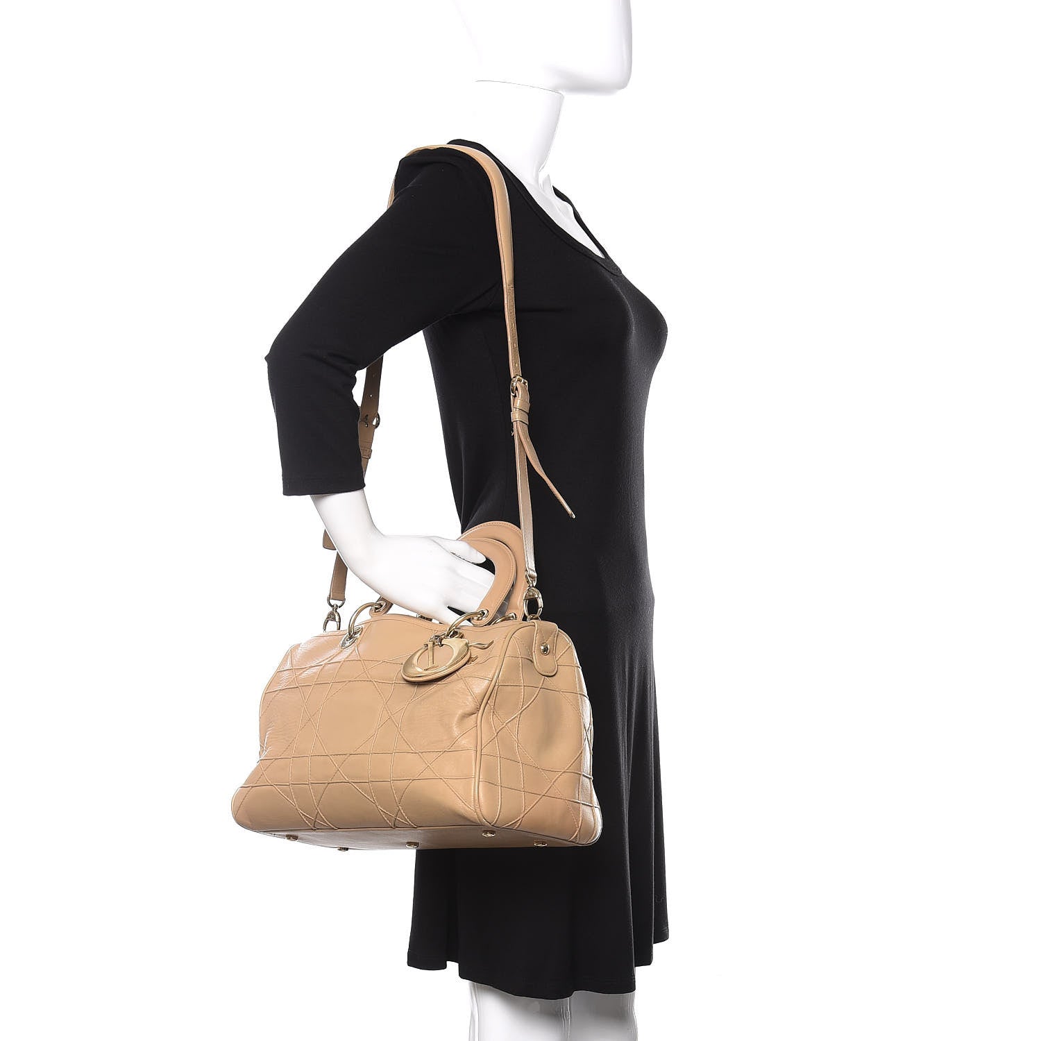 Christian Dior Lambskin Cannage Granville Polochon Beige 2 of 12