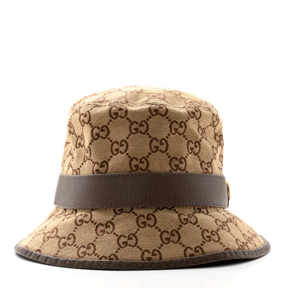 Gucci Monogram Textured Dollar Calfskin GG Jago Bucket Hat M Cacao Beige 6 of 11