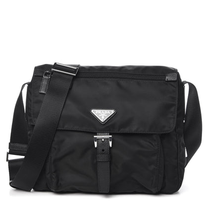 Prada Nylon Vela Saffiano Single Buckle Messenger Shoulder Bag Black 1 of 10